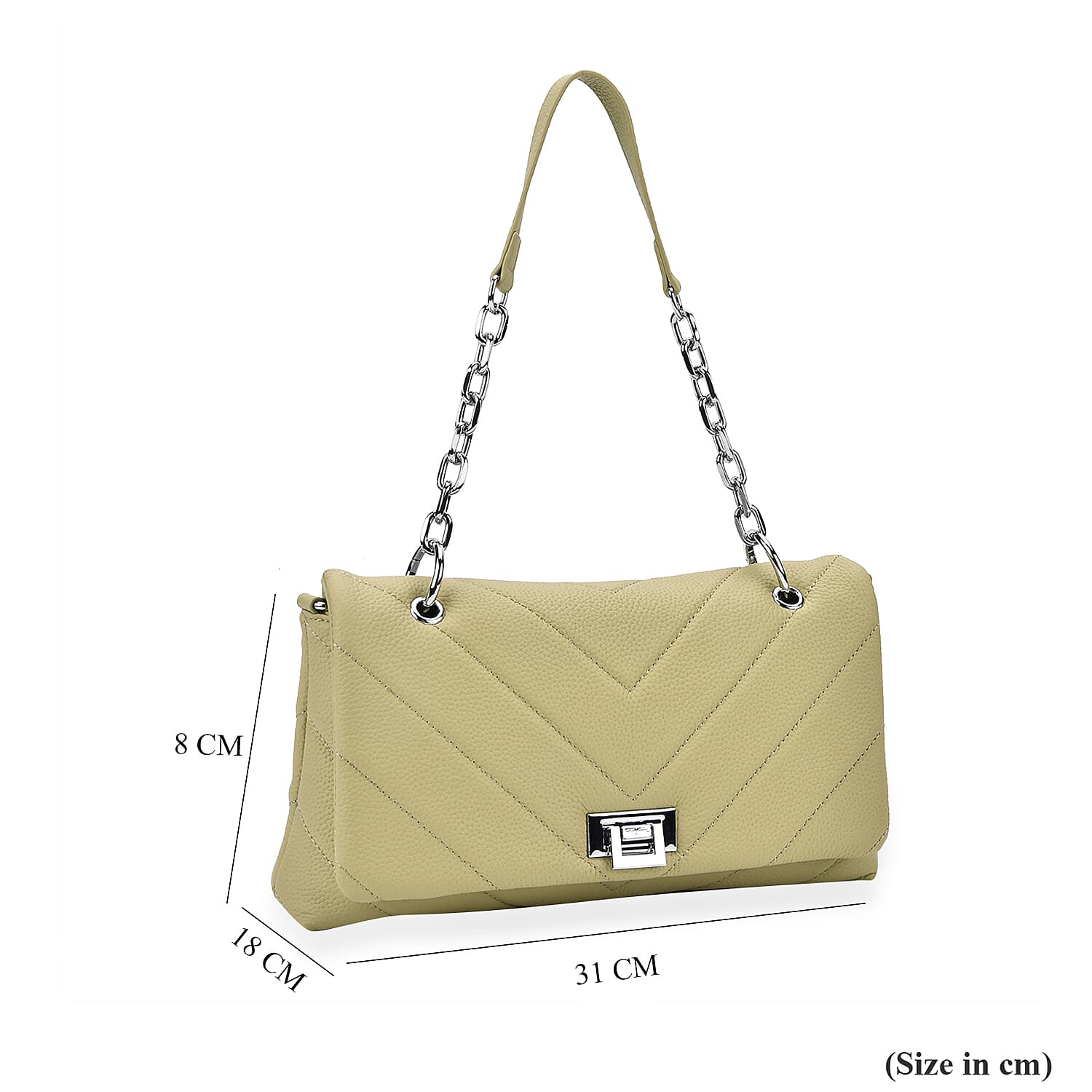 Elegant Genuine Leather Quilted Chevron Pattern Shoulder Bag with Chain Strap - Green Elegant Genuine Leather Quilted Chevron Pattern Shoulder Bag with Chain Strap - Green