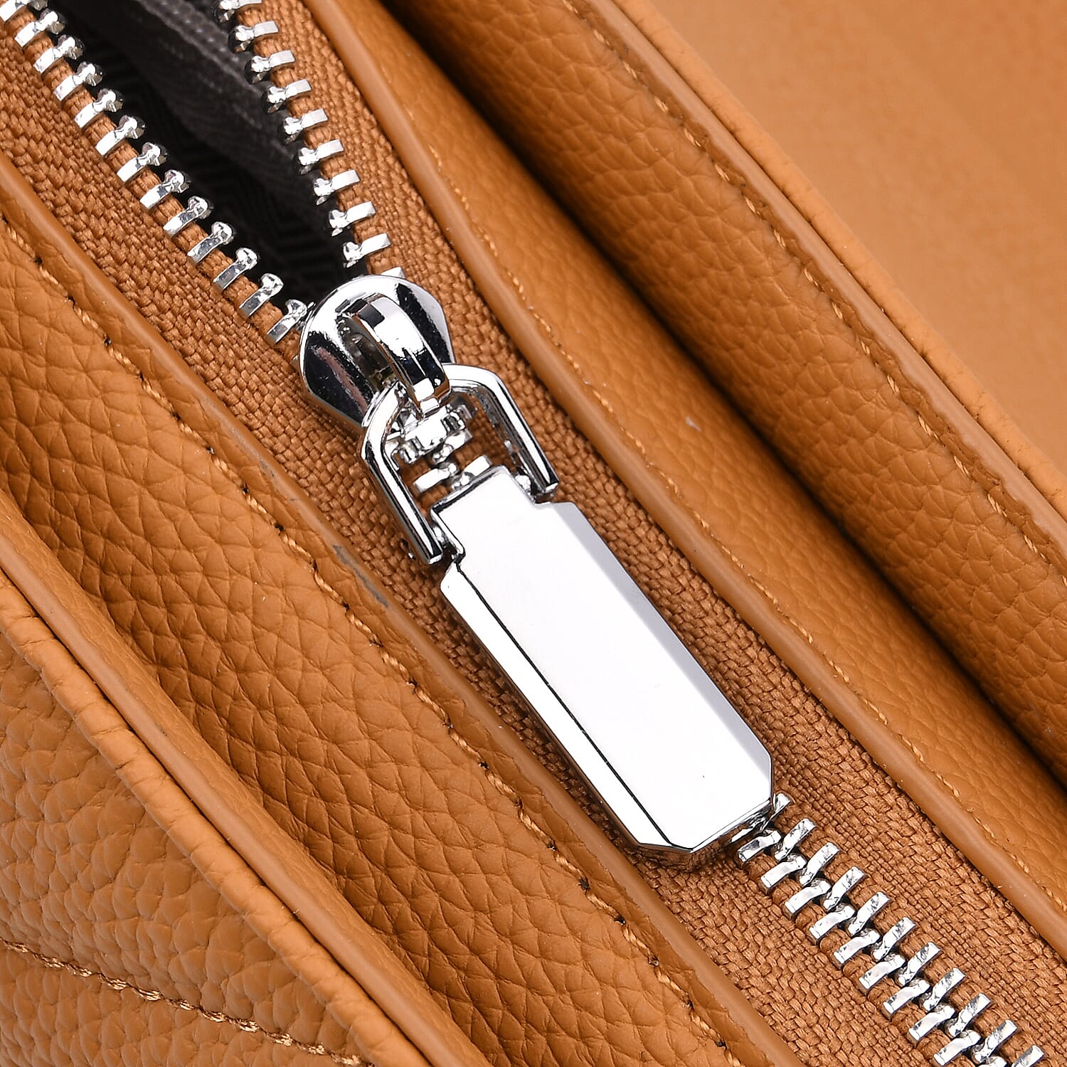 Elegant Genuine Leather Quilted Chevron Pattern Shoulder Bag with Chain Strap - Tan