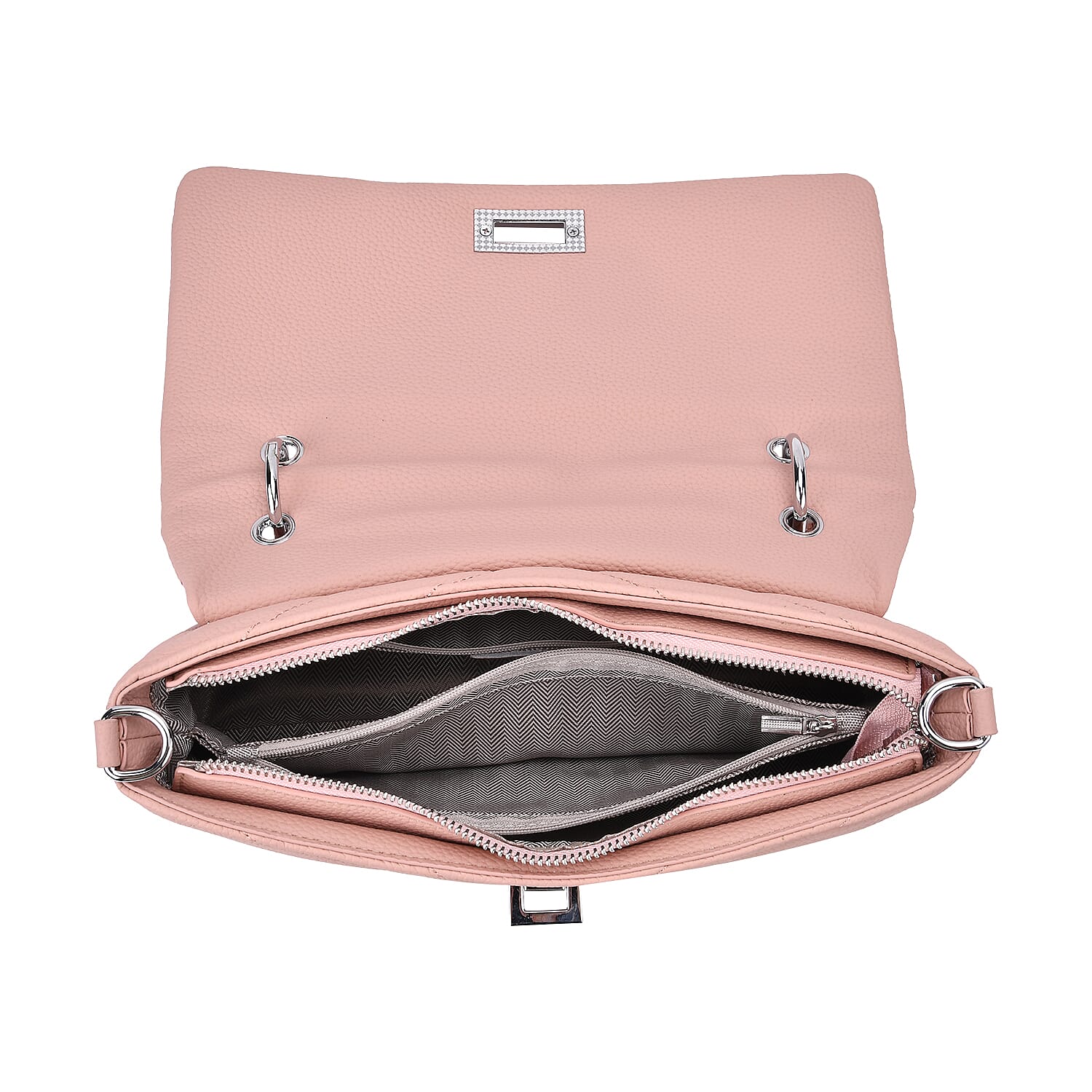 Elegant Genuine Leather Quilted Chevron Pattern Shoulder Bag with Chain Strap - Pink