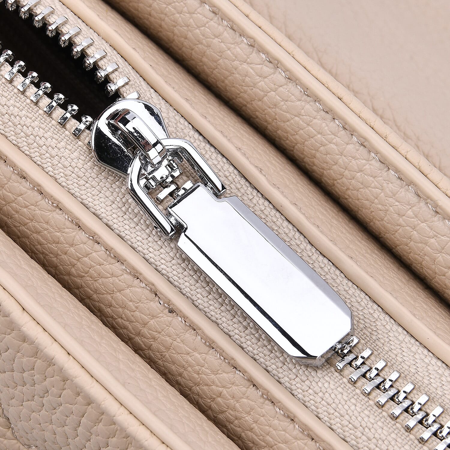 Elegant Genuine Leather Quilted Chevron Pattern Shoulder Bag with Chain Strap - Beige