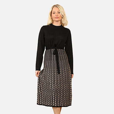 Anamor Chevron Pattern Knitted Dress (Size - M-L) - Black