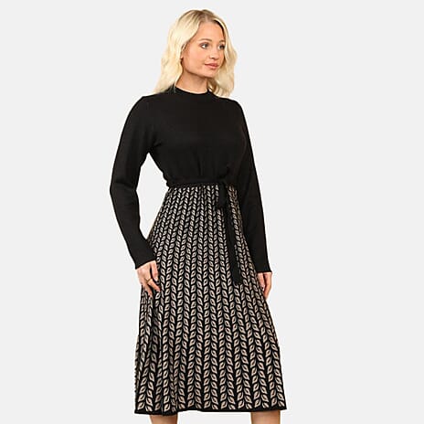 Anamor Chevron Pattern Knitted Dress (Size - M-L) - Black