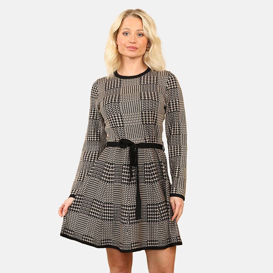 Anamor Vintage Checkered Knitted Midi Dress