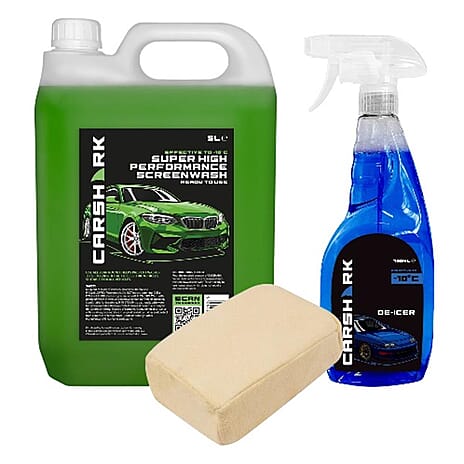 Car Shark High Performance Screen Wash (5L), Deicer (750ml) - 1 Demister Pad Kit - Blue - Multi