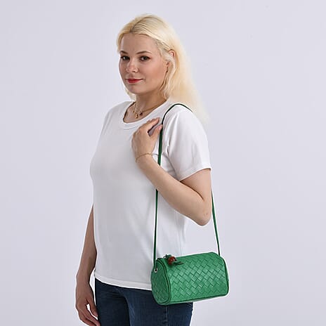 Set of 2 Woven Pattern Leatherette Crossbody Bags - Light Purple - Green