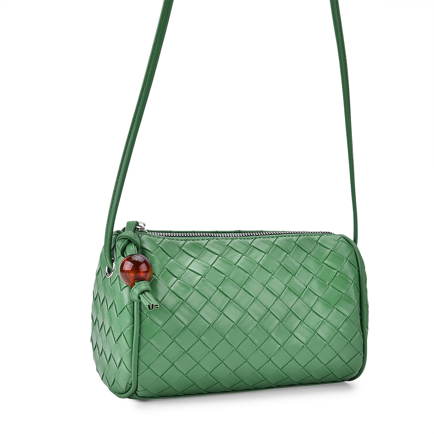 Set of 2 Woven Pattern Leatherette Crossbody Bags - Light Purple - Green