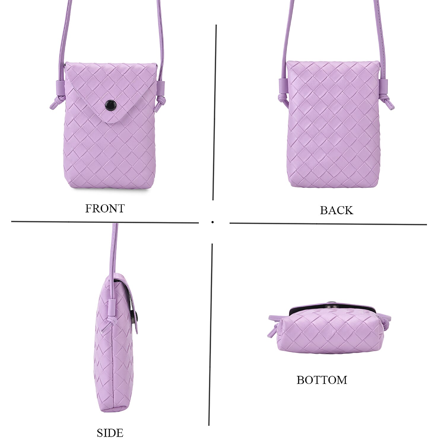 Set of 2 Woven Pattern Leatherette Crossbody Bags - Light Purple - Green