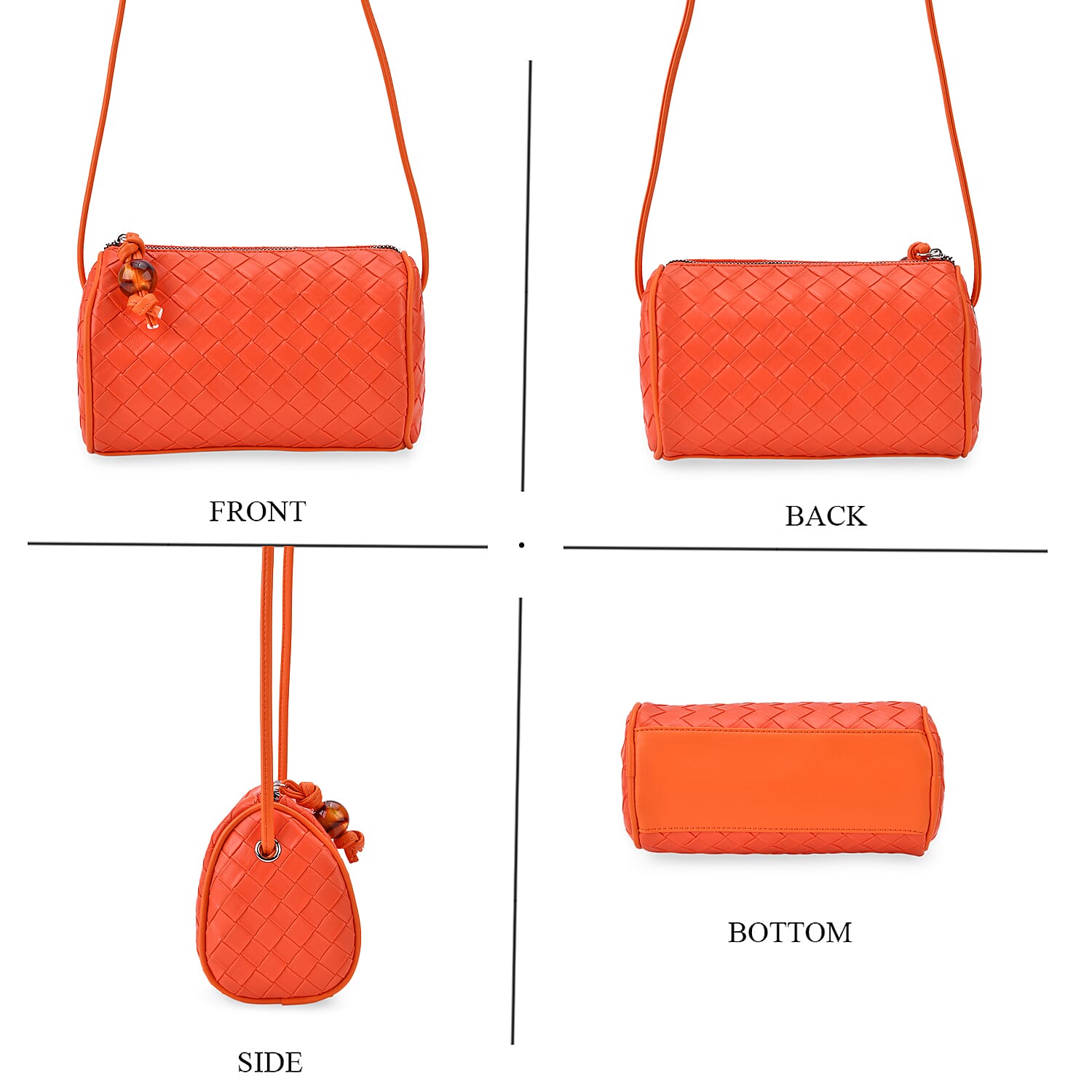 Set of 2 Woven Pattern Leatherette Crossbody Bags - Green - Orange