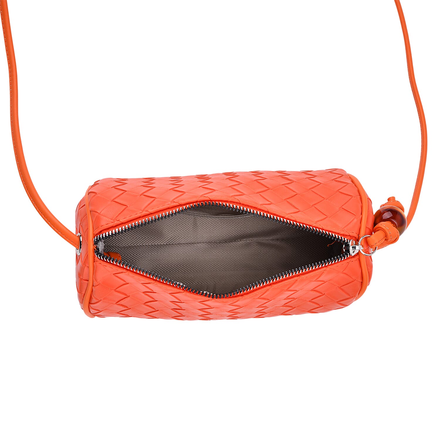 Set of 2 Woven Pattern Leatherette Crossbody Bags - Green - Orange