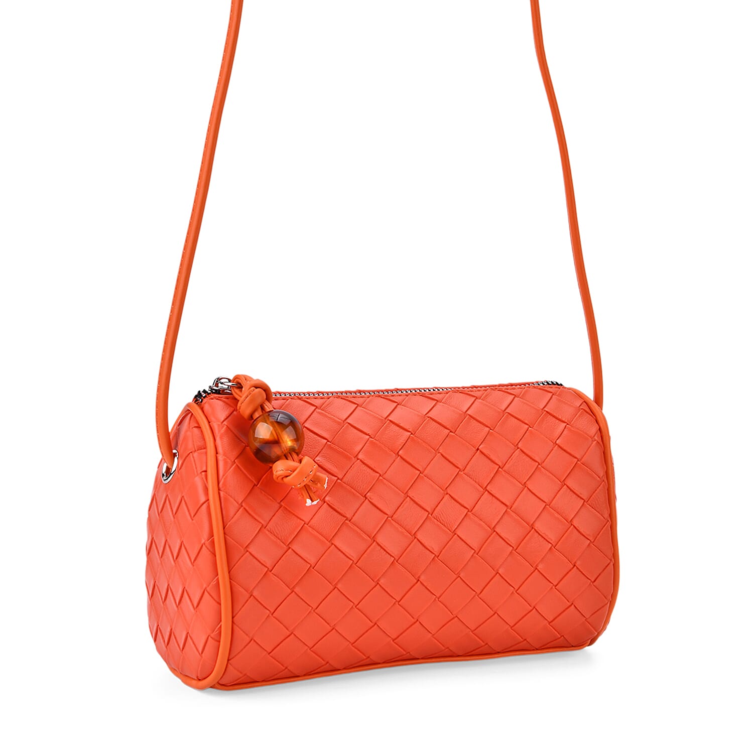 Set of 2 Woven Pattern Leatherette Crossbody Bags - Green - Orange