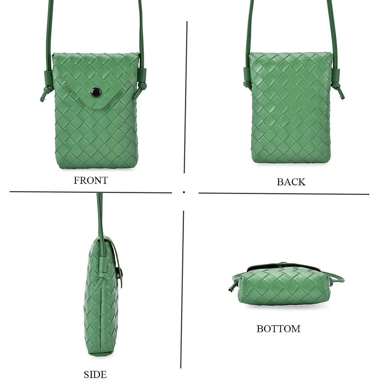 Set of 2 Woven Pattern Leatherette Crossbody Bags - Green - Orange