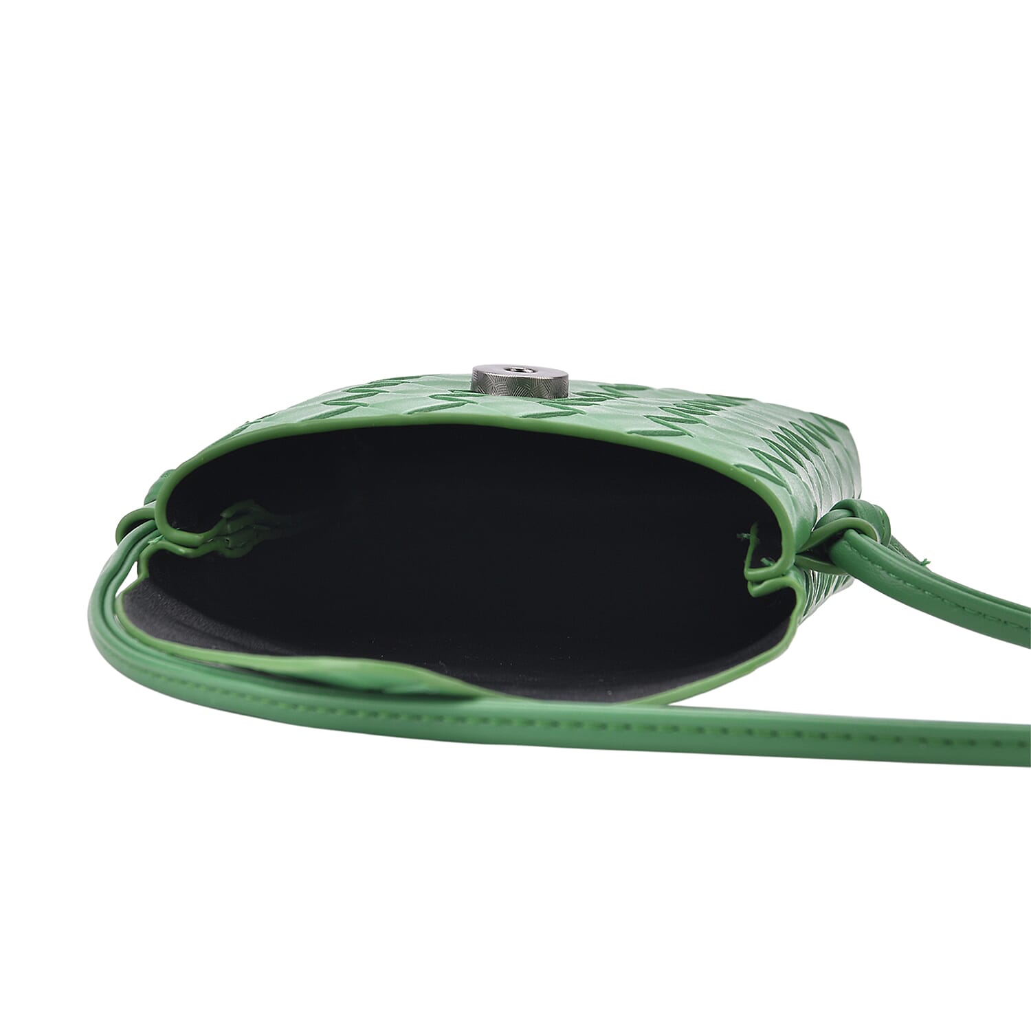 Set of 2 Woven Pattern Leatherette Crossbody Bags - Green - Orange