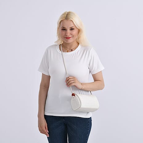 Set of 2 Womens Quilted Mini Handbag - Light Cream - Silver