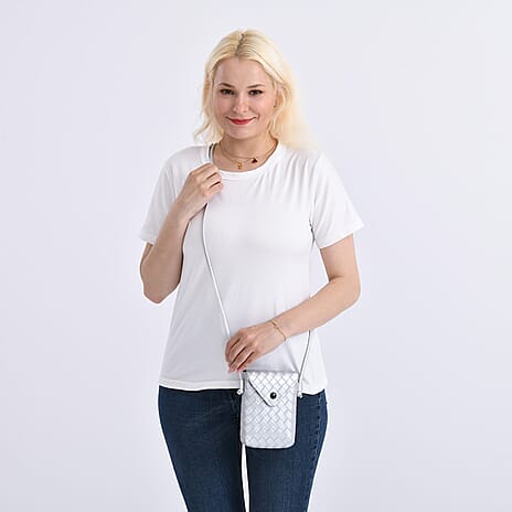 Set of 2 Womens Quilted Mini Handbag - Light Cream - Silver