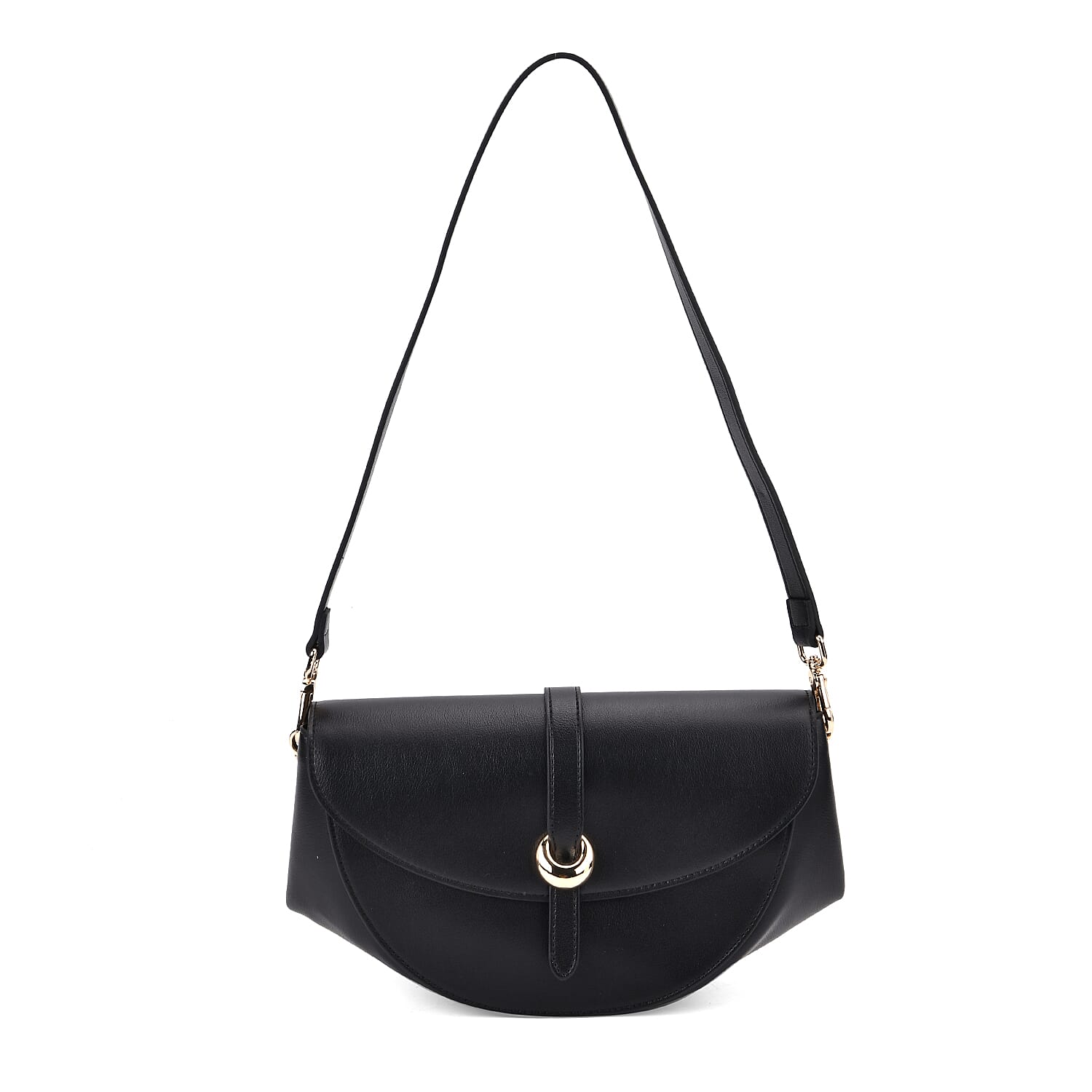 Minimalist Leather Shoulder Bag with Curved Flap