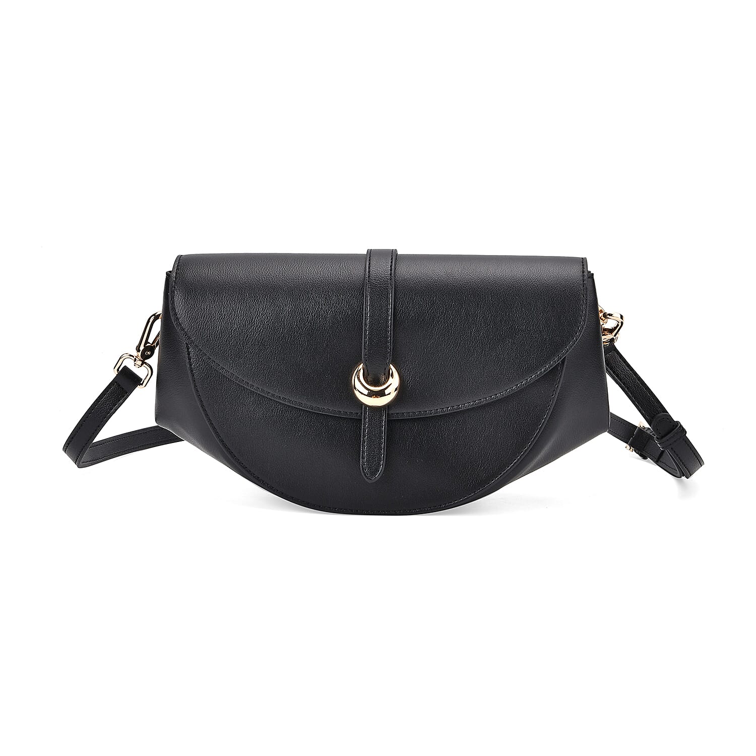 Stylish Genuine Leather Shoulder Bag with Curved Design - Black Stylish Genuine Leather Shoulder Bag with Curved Design - Black