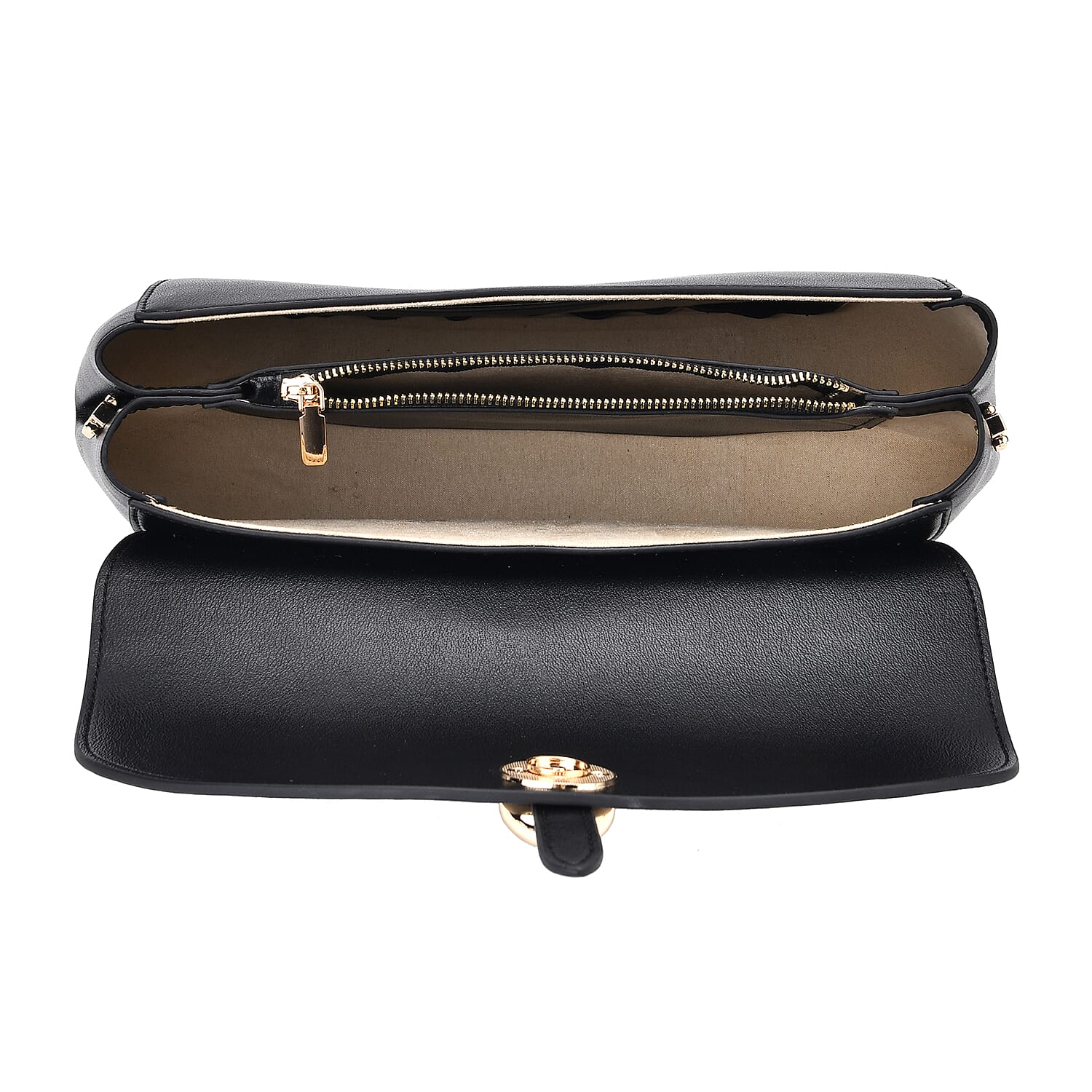 Stylish Genuine Leather Shoulder Bag with Curved Design - Black Stylish Genuine Leather Shoulder Bag with Curved Design - Black