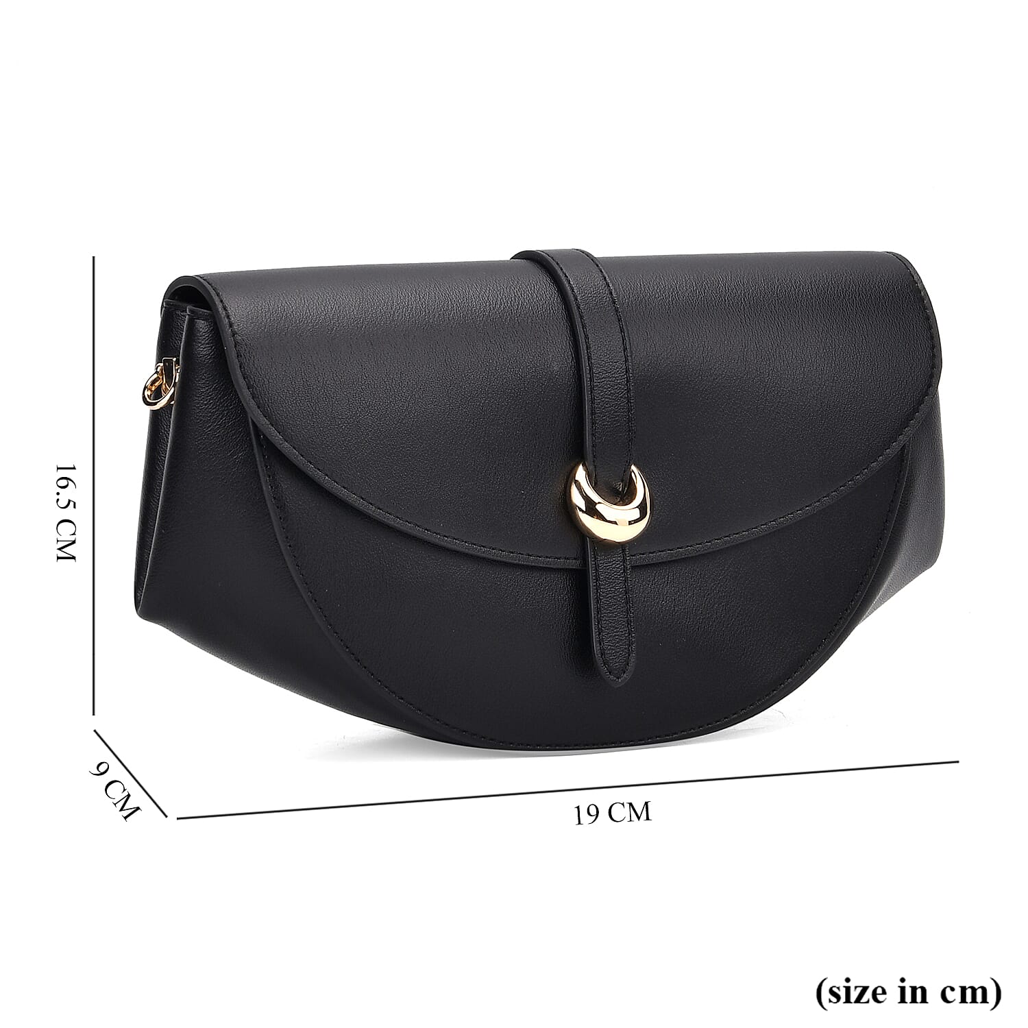 Stylish Genuine Leather Shoulder Bag with Curved Design - Black Stylish Genuine Leather Shoulder Bag with Curved Design - Black