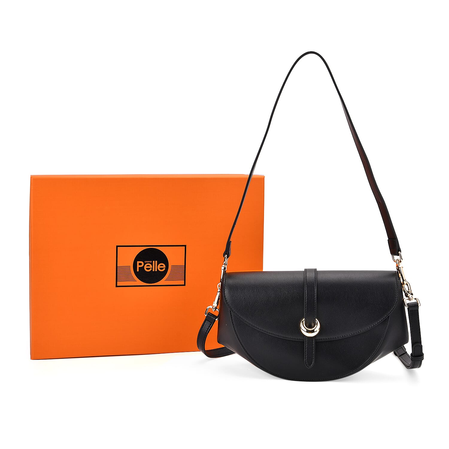 Stylish Genuine Leather Shoulder Bag with Curved Design - Black Stylish Genuine Leather Shoulder Bag with Curved Design - Black
