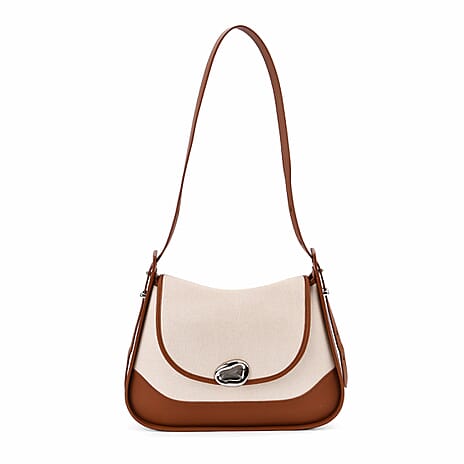 Genuine Leather Shoulder Bag -  Tan
