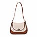 Elegant Genuine Leather Shoulder Bag with Twist Lock - White with Tan Trim