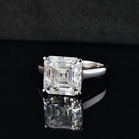 The 5ct Royal Asscher - Moissanite Asscher Cut Ring in Rhodium Overlay Sterling Silver 5.00 Ct.