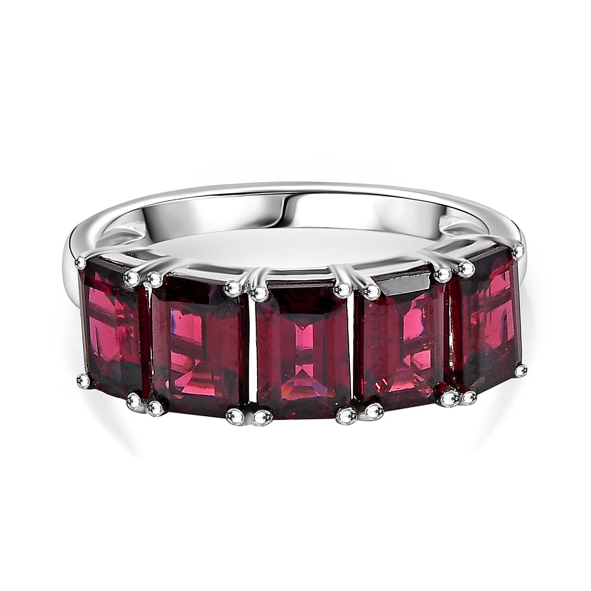 Orissa Natural Rhodolite Garnet 5 Stone Ring in Rhodium Overlay Sterling Silver 3.66 Ct.