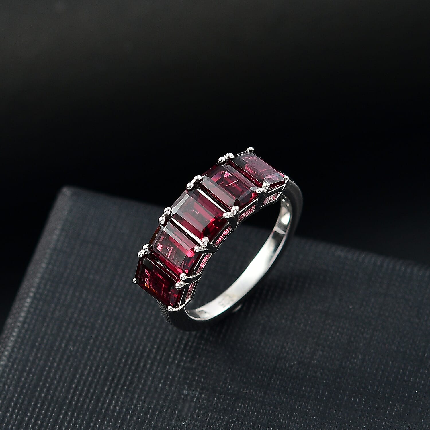 Orissa Natural Rhodolite Garnet 5 Stone Ring in Rhodium Overlay Sterling Silver 3.66 Ct.