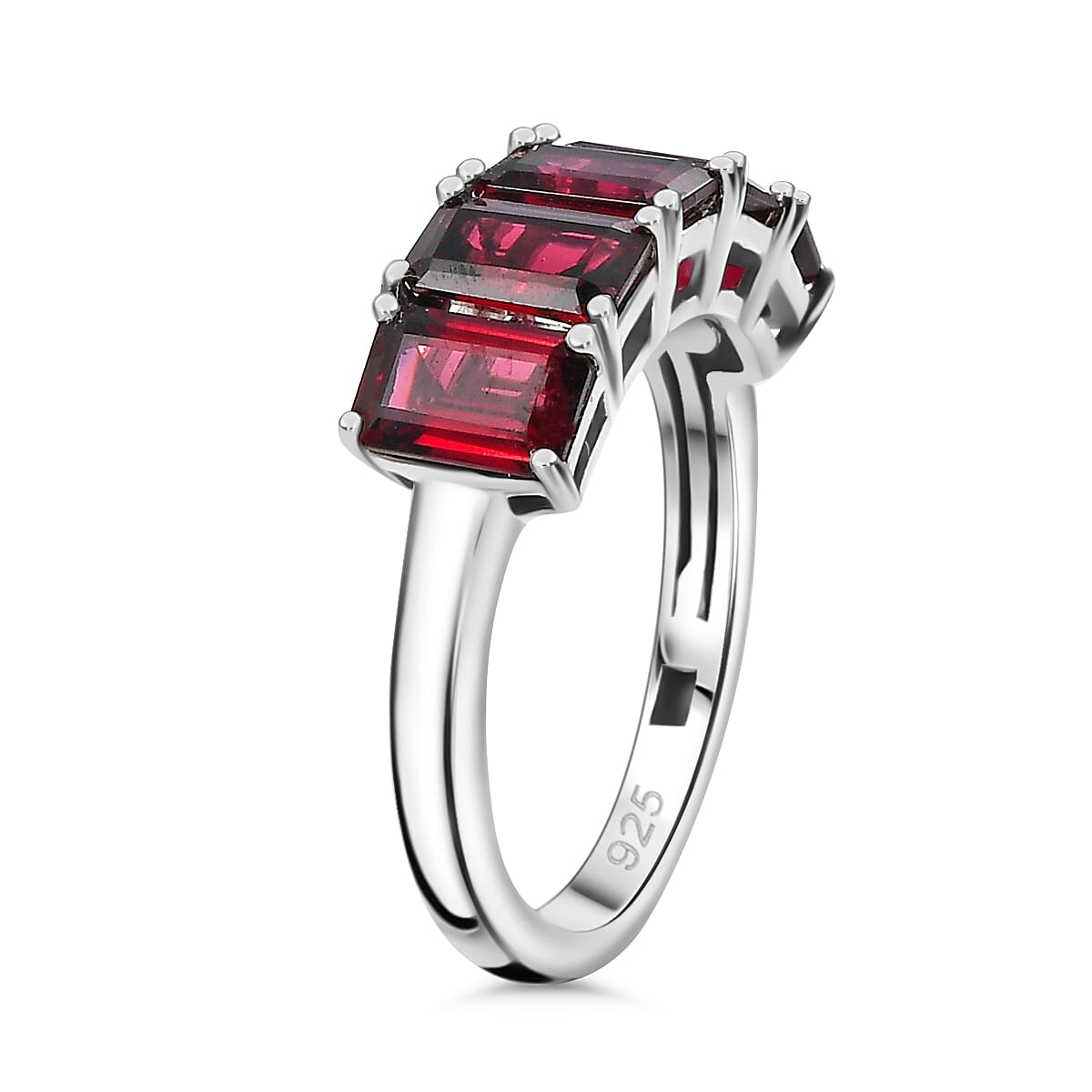 Orissa Natural Rhodolite Garnet 5 Stone Ring in Rhodium Overlay Sterling Silver 3.66 Ct.