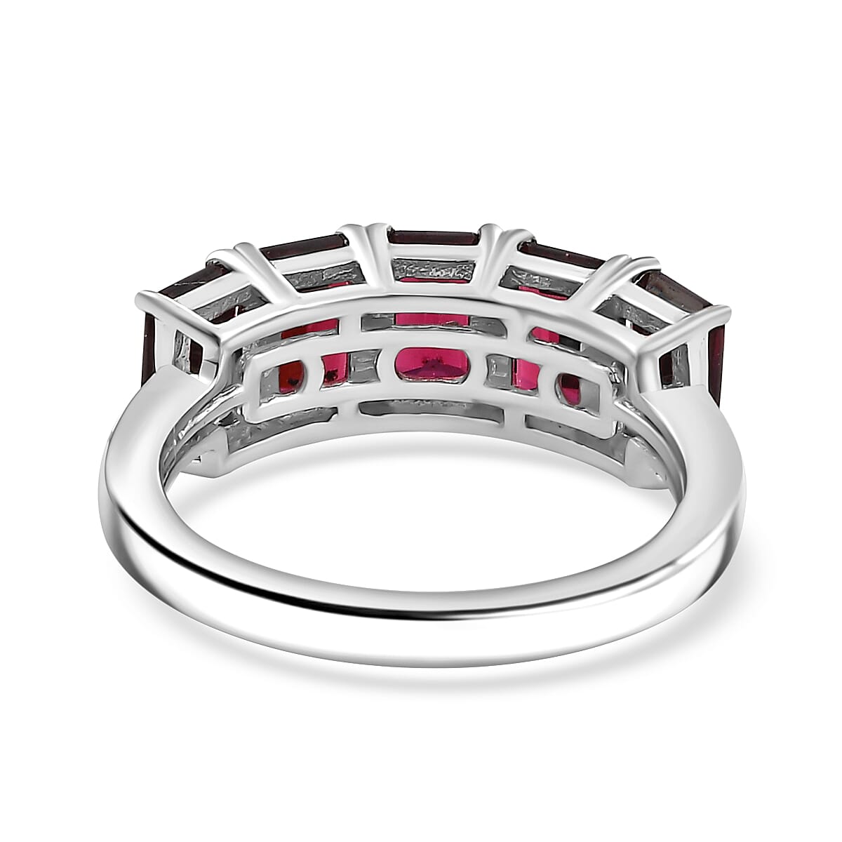 Orissa Natural Rhodolite Garnet 5 Stone Ring in Rhodium Overlay Sterling Silver 3.66 Ct.