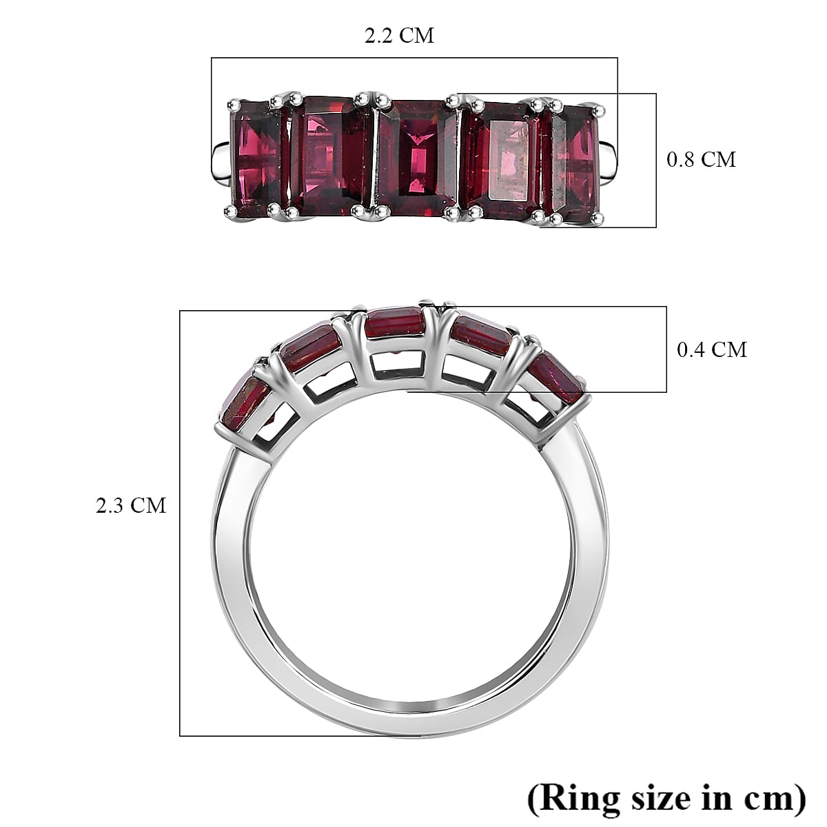 Orissa Natural Rhodolite Garnet 5 Stone Ring in Rhodium Overlay Sterling Silver 3.66 Ct.