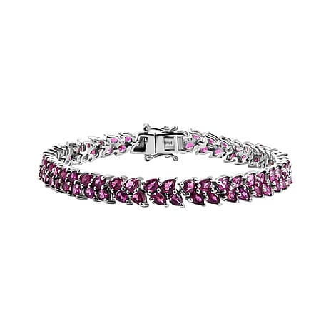 Orissa Natural Rhodolite Garnet Bracelet (Size - 7.5) with GB Lock Box in Rhodium Overlay Sterling Silver 16.56 Ct.