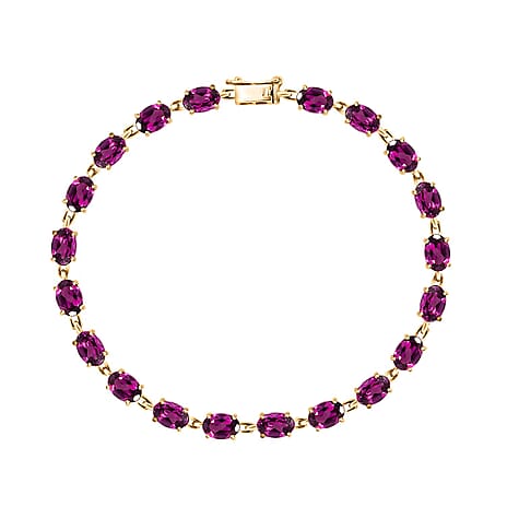 9K Yellow Gold AAA Radiant Natural Ember Garnet Bracelet (Size - 7.5) 12.81 Ct.