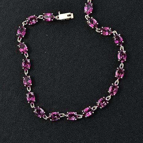 9K Yellow Gold AAA Radiant Natural Ember Garnet Bracelet (Size - 7.5) 12.81 Ct.
