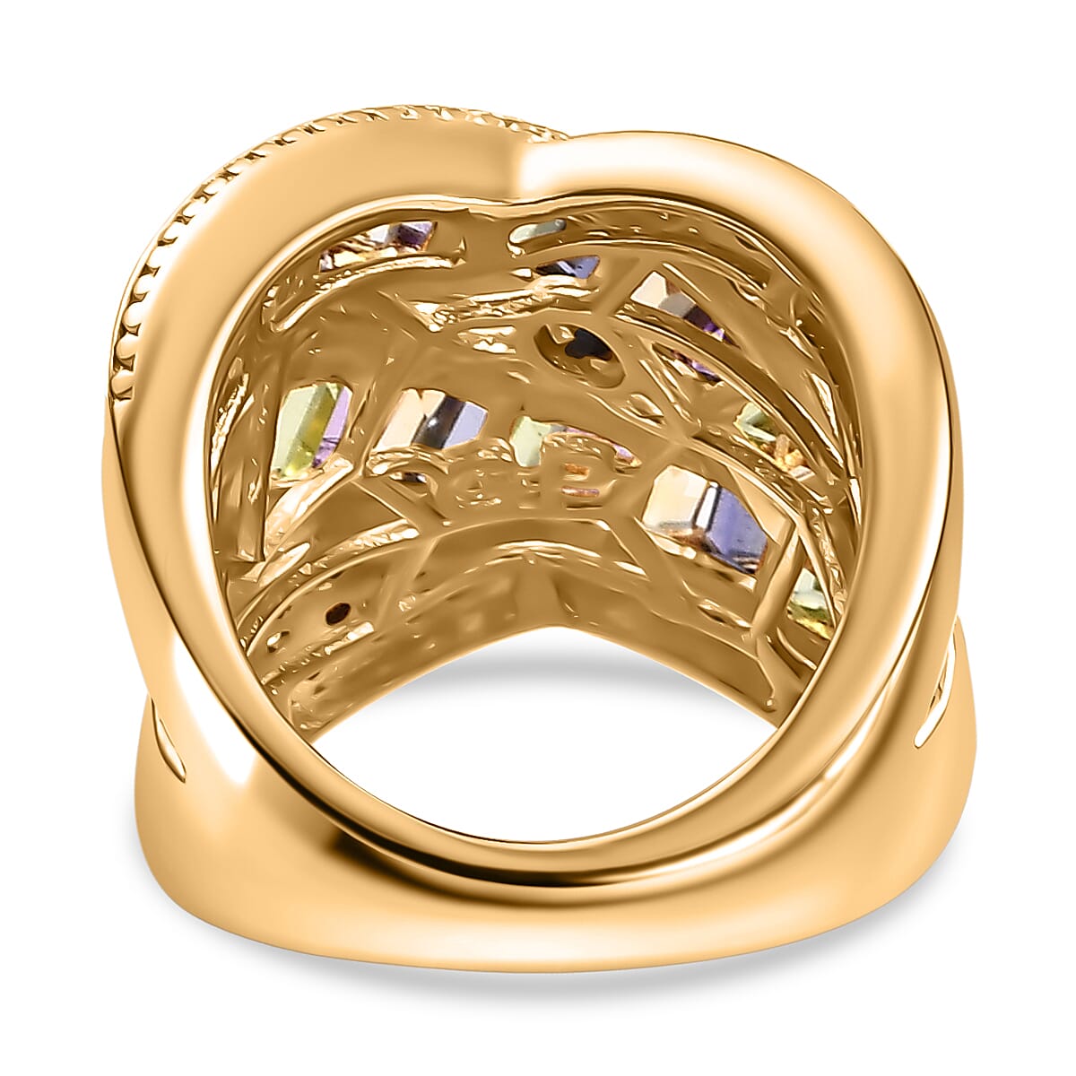 GP Celestial Collection - African Amethyst & Multi Gemstones Cluster Ring in 18K Vermeil Yellow Gold Plated Sterling Silver 2.57 Ct, Silver Wt. 10.32 Gms.