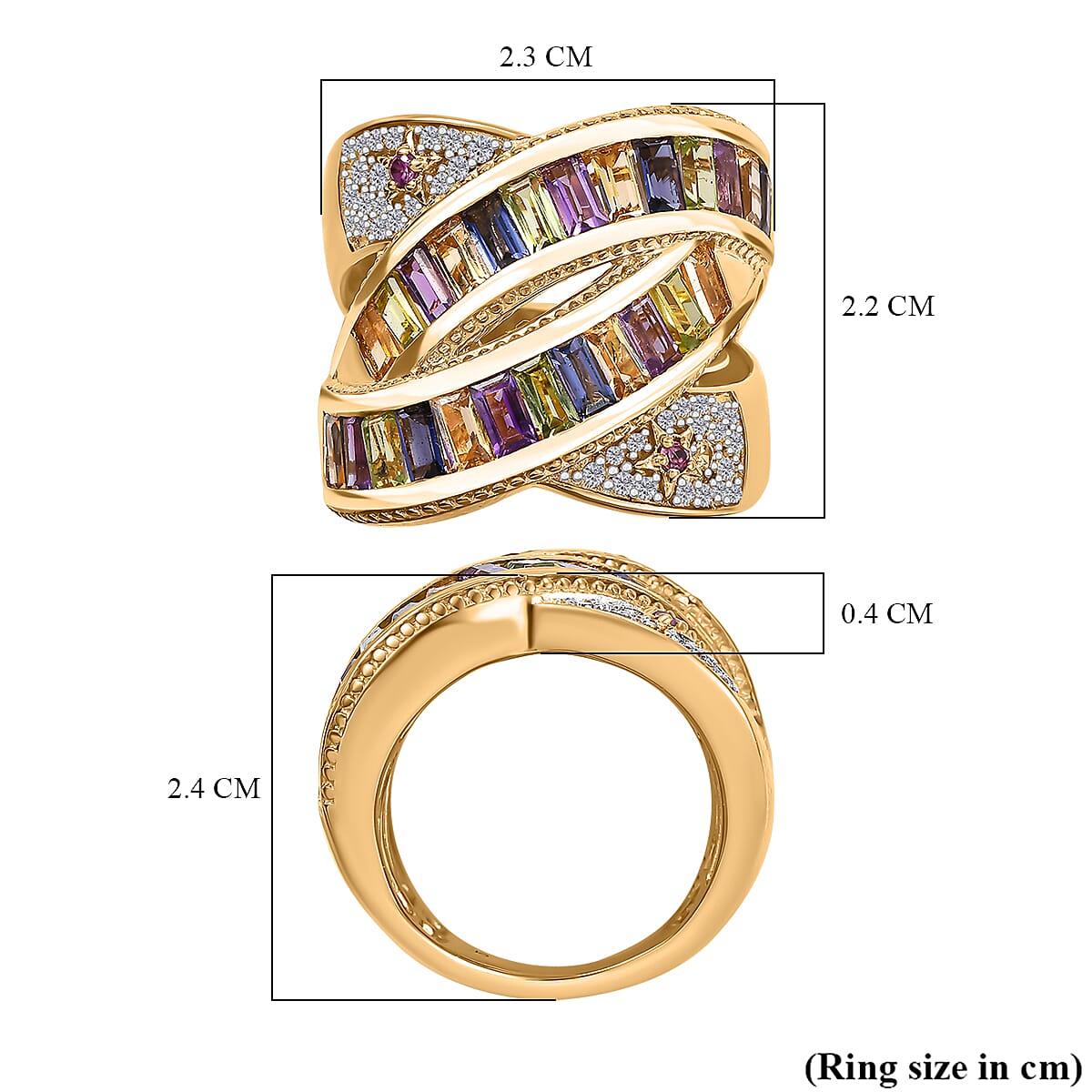 GP Celestial Collection - African Amethyst & Multi Gemstones Cluster Ring in 18K Vermeil Yellow Gold Plated Sterling Silver 2.57 Ct, Silver Wt. 10.32 Gms.