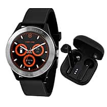 Harry Lime Smart Watch with Heart Rate, Step Counter, Activity Tracker, Water Resistance - IP68 PL-US True Wireless Earbuds in Charging Case - Black