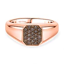 Natural Champagne Diamond Cluster Ring in Vermeil Rose Gold Plated Sterling Silver