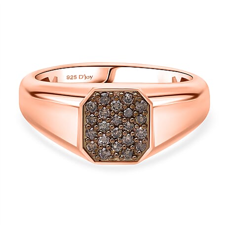New Arrival - Natural Arglye Champagne Diamond SIGNET Ring in Pink Gold Vermeil Sterling Silver 0.33 Ct.