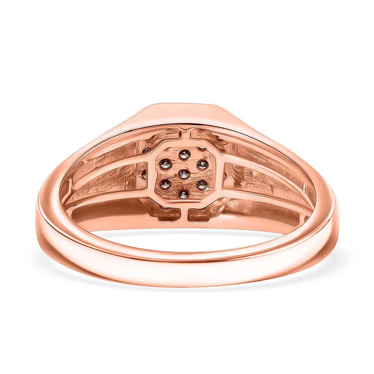 Natural Arglye Champagne Diamond SIGNET Ring in Pink Gold Vermeil Sterling Silver 0.33 Ct.