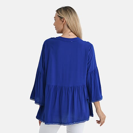 - Maisi Rayon Boho V-Neck Tunic Top (One Size, 10 to 20) - Blue