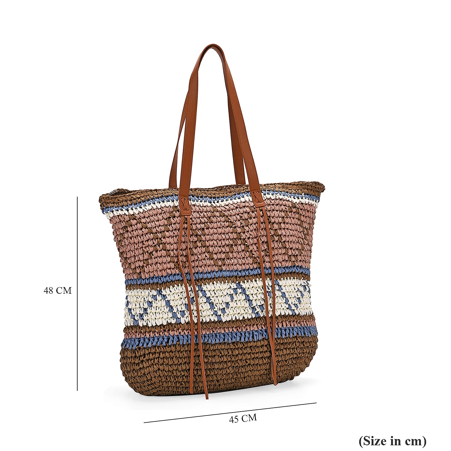 Bohemian Inspired Straw Tote Bag with Colorful Geometric Pattern - Black, Red & Cream Bohemian Inspired Straw Tote Bag with Colorful Geometric Pattern - Black, Red & Cream