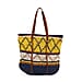 Bohemian Inspired Straw Tote Bag with Colorful Geometric Pattern - Black, Red & Cream