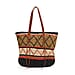 Bohemian Inspired Straw Tote Bag with Colorful Geometric Pattern - Black, Red & Cream