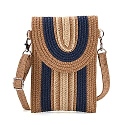 Bohemian Style Casual Summer Straw Crossbody Phone Bag with Striped Pattern - Beige & Khaki
