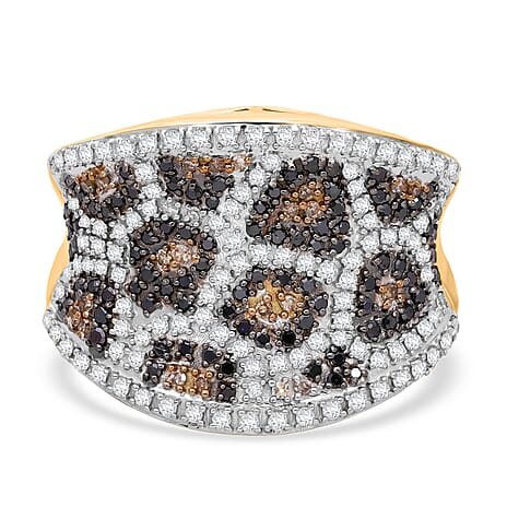 One Time Mega Closeout - Designer Inspired Natural Champagne Diamond, Black & Natural White Diamond DOME Ring in 18K Vermeil Gold Sterling Silver 1.00 Ct