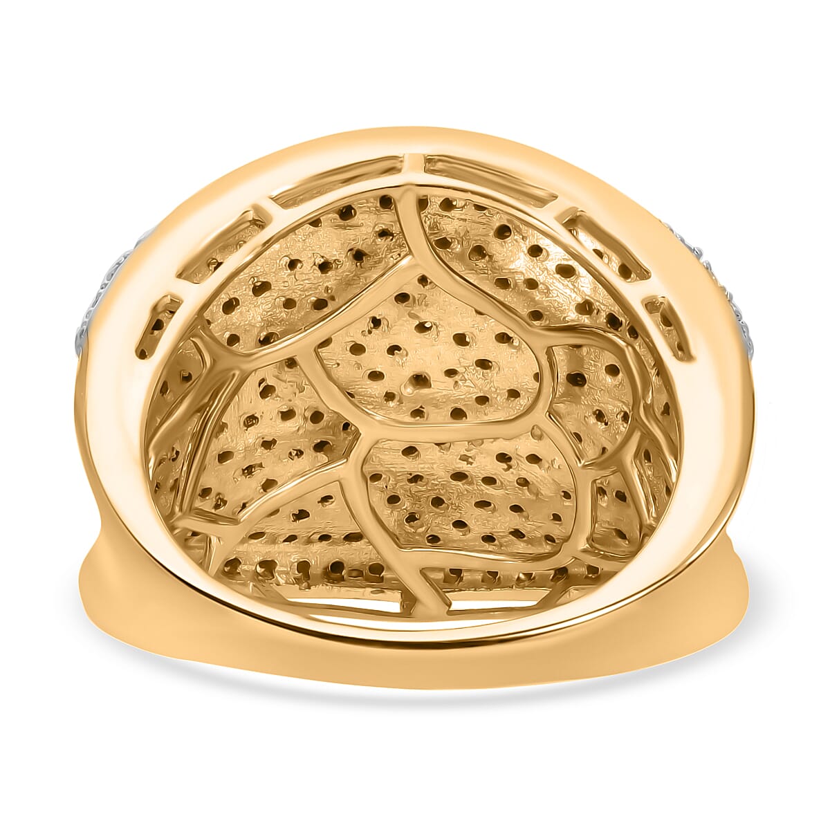 One Time Mega Closeout - Designer Inspired Natural Champagne Diamond, Black & Natural White Diamond DOME Ring in 18K Vermeil Gold Sterling Silver 1.00 Ct