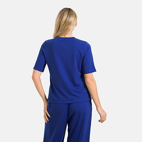 Tamsy Stylish Relaxed Fit Co-Ord Set with Wide-Leg Trousers (Size S) - Blue