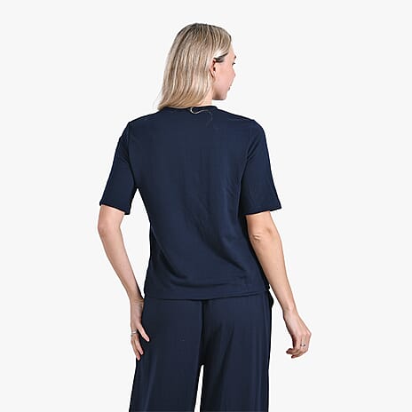 Tamsy Stylish Relaxed Fit Co-Ord Set with Wide-Leg Trousers (Size S) - Navy