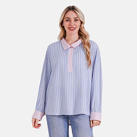 La Marey Colour Block Stripe Design Shirt (Size XXL) - Blue, Pink & White Strips